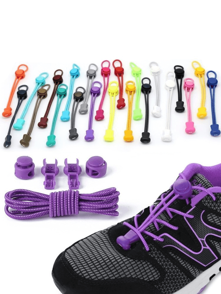 Colorful elastic laces with spring buckles for sports shoes, featuring a variety of colors and a no-tie design for easy use.